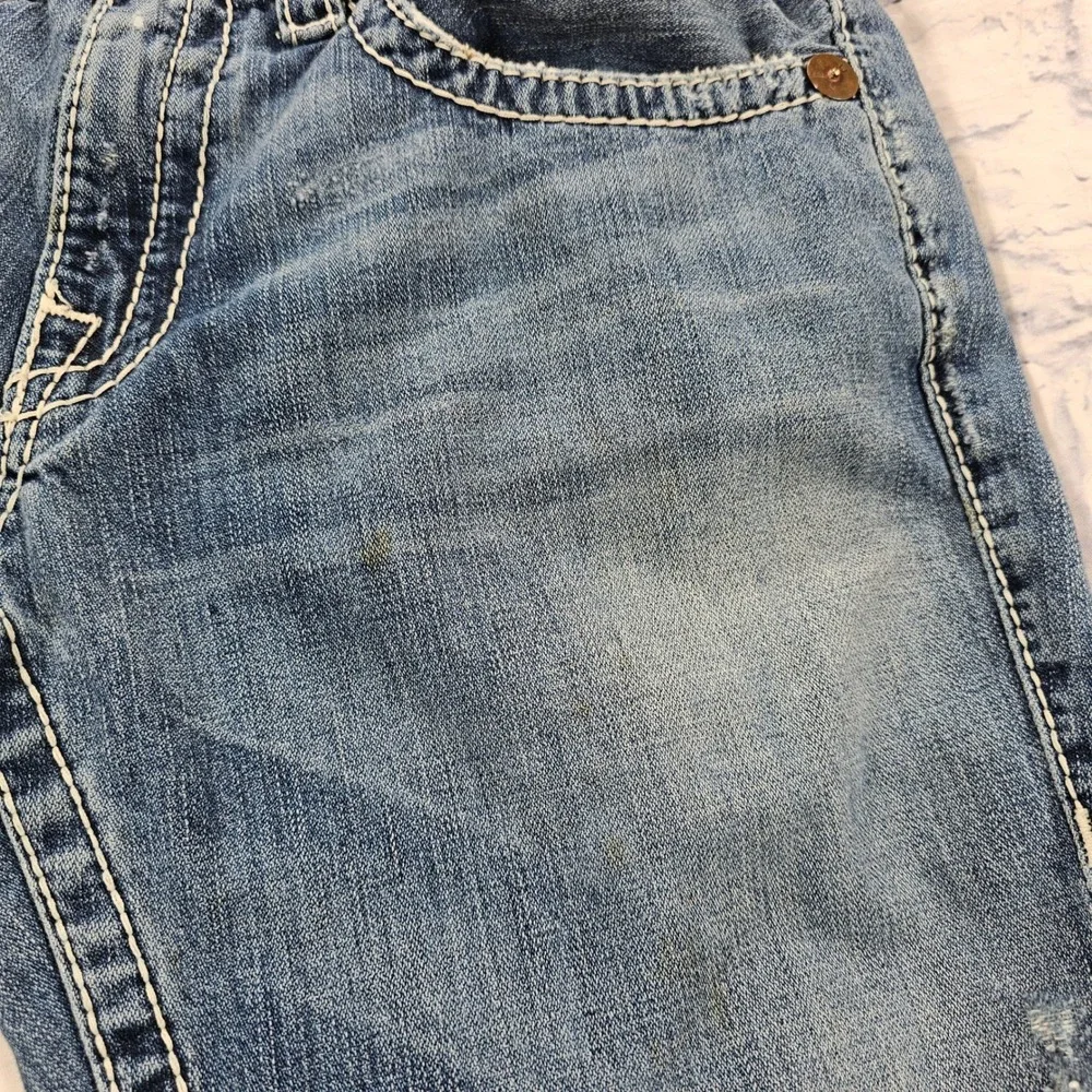True Religion Ricky Big T Jeans Mens 33X34 Blue Distressed Bootcut VTG Y2K USA